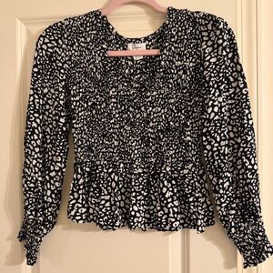 Black and white leopard v-neck blouse